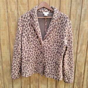 Talbots Vintage Tan Animal Print 100% Merino Wool Jacket Coat Womens Size XL